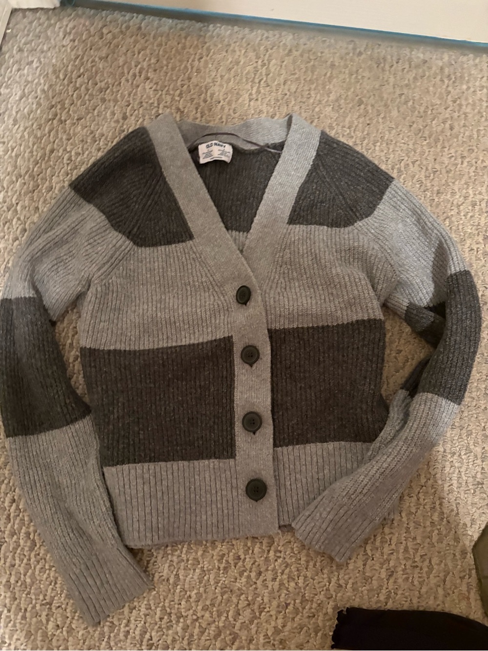 Old Navy Two-Tone Gray Block Ribbed Button Cardigan